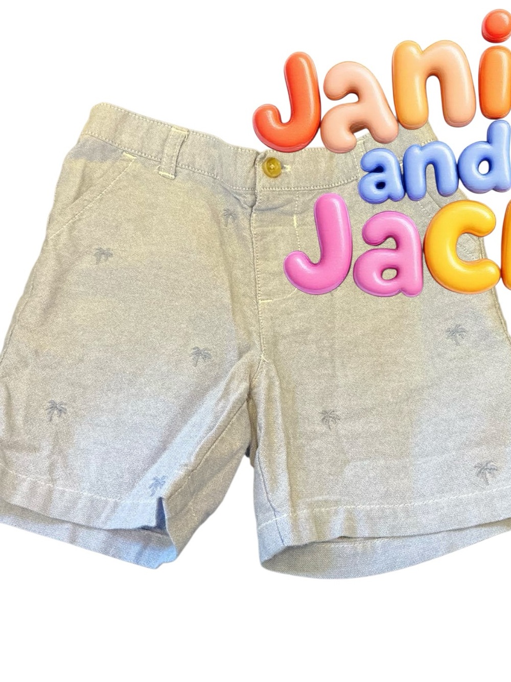Janie and Jack Light Tan Palm Motif Shorts size 18-24 months